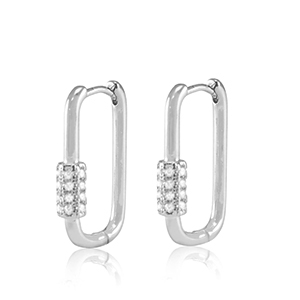 TQ metaal brass oorbellen creolen zirkonia oval Silver