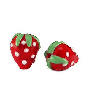 Handgeschilderde glaskralen strawberry Red-white