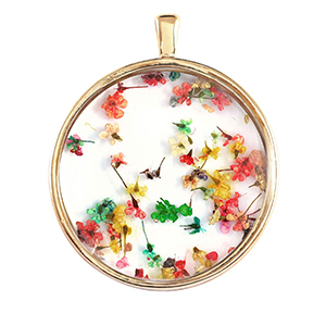Gedroogde bloemetjes bedels Gold-pink yellow green