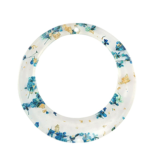 Hangers van resin met gedroogde bloemetjes 39mm Blue-gold