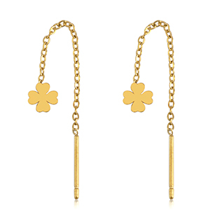 Oorbellen van Stainless steel Roestvrij staal (RVS) clover Gold