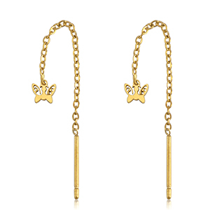 Oorbellen van Stainless steel Roestvrij staal (RVS) butterfly Gold
