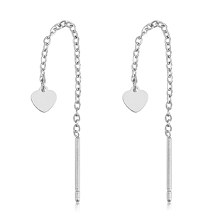 Oorbellen van Stainless steel Roestvrij staal (RVS) heart Silver