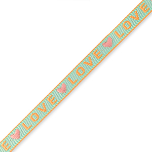 Tekstlint "love" Blue-coral pink