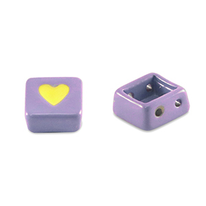 Tile bead square Paisley purple-yellow