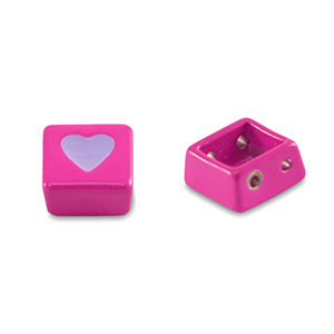 Tile bead square Magenta pink-paisley purple