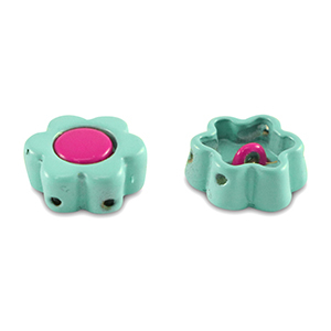 Tile bead flower Ocean blue-magenta pink