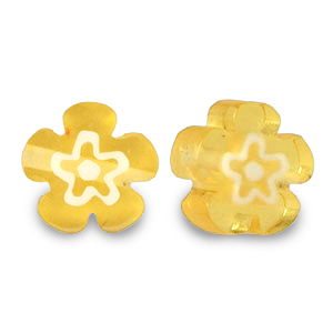 Millefiori glaskralen flower Ochre yellow