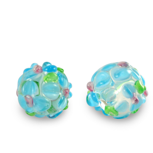 Handgeschilderde glaskralen flower Transparent-blue green