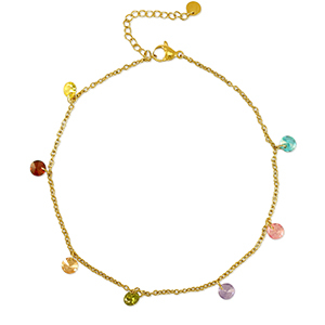 Enkelbandjes van Stainless steel Roestvrij staal (RVS) stone Gold-multicolour