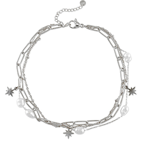 Enkelbandjes van Stainless steel Roestvrij staal (RVS) pearl Silver-white