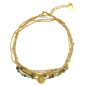 Enkelbandjes van Stainless steel Roestvrij staal (RVS) stone Gold-green