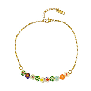 Armbanden van Stainless steel Roestvrij staal (RVS) millefiore Gold-multicolour