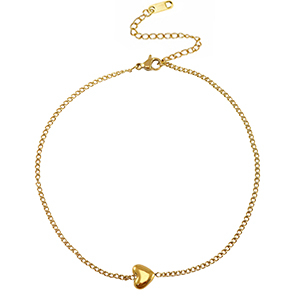 Enkelbandjes van Stainless steel Roestvrij staal (RVS) heart Gold