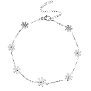 Enkelbandjes van Stainless steel Roestvrij staal (RVS) flowers Silver