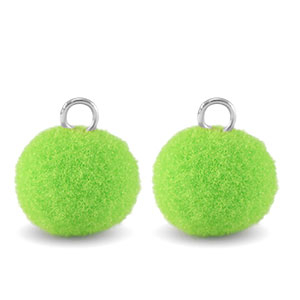Bedels pompom met oog 10mm Silver-vibrant green