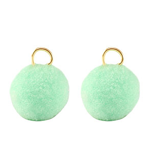 Bedels pompom met oog 10mm Gold-mint green