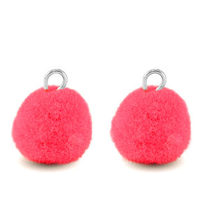 Bedels pompom met oog 10mm Silver-hot pink