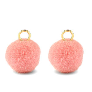 Bedels pompom met oog 10mm Gold-pink