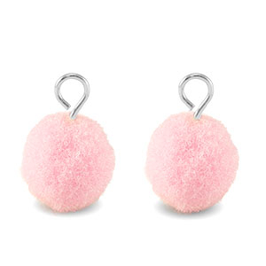 Bedels pompom met oog 10mm Silver-light pink