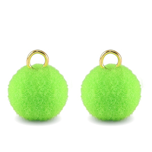 Bedels pompom met oog 10mm Gold-neon green