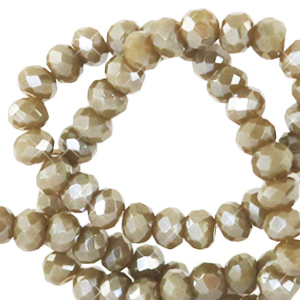 Facet kralen top quality disc 4x3mm Khaki green-pearl shine coating