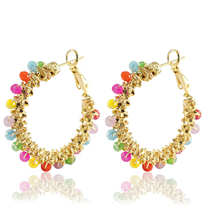 Oorbellen van Stainless steel Roestvrij staal (RVS) facet Multicolour-gold