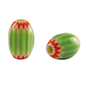 Millefiori glaskralen tube Green-red