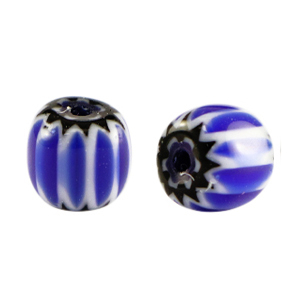 Millefiori glaskralen tube Blue