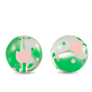 Handgeschilderde glaskralen flower Transparent-pink green