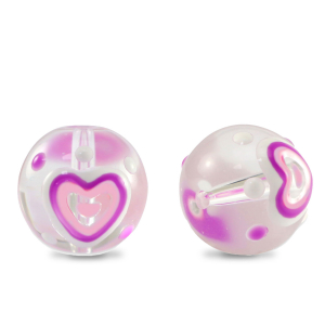 Handgeschilderde glaskralen heart Transparent-purple white