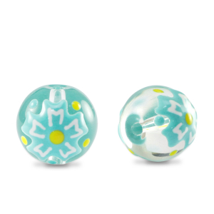 Handgeschilderde glaskralen flower Transparent-blue yellow