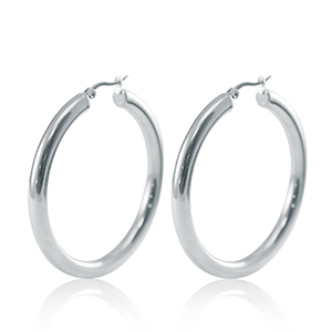 Oorbellen van Stainless steel Roestvrij staal (RVS) creolen 50mm Zilver