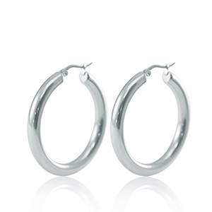 Oorbellen van Stainless steel Roestvrij staal (RVS) creolen 40mm Zilver
