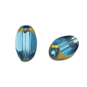 Glaskralen ovaal facet Cyan blue-gold