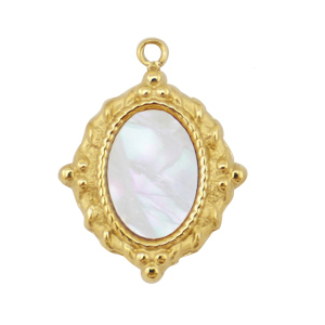 Bedels van Stainless steel Roestvrij staal (RVS) shell oval Gold-white (natuurlijke kleur)