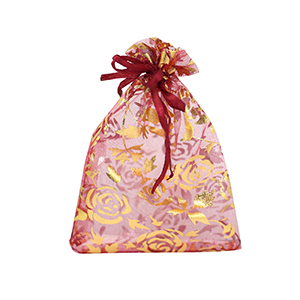 Organza sieradenzakje 7x9cm rose Cherry pink-gold