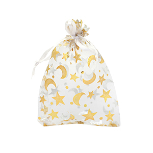 Organza sieradenzakje 7x9cm moon and star White-gold
