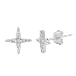TQ metaal brass oorbellen / oorstekers  zirkonia star Silver