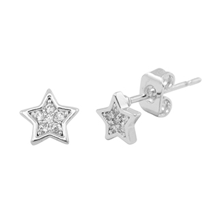 TQ metaal brass oorbellen / oorstekers  zirkonia star Silver