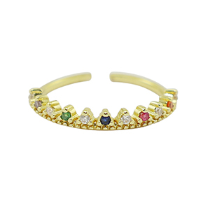 TQ metaal brass ring zirkonia Gold-multicolour