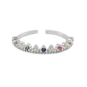 TQ metaal brass ring zirkonia Silver-multicolour