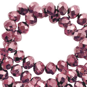 Facet kralen top quality disc 4x3mm Magenta pink-pearl shine coating