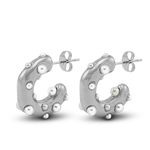 Oorbellen van Stainless steel Roestvrij staal (RVS) oorstekers imitation pearls Silver