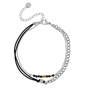Armbanden van Stainless steel Roestvrij staal (RVS) duo layer Silver-black