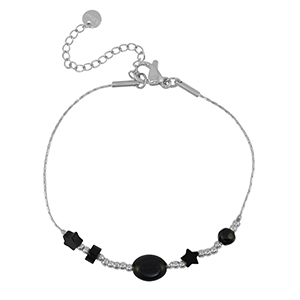Armbanden van Stainless steel Roestvrij staal (RVS) star Silver-black