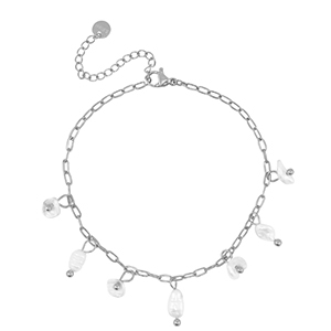 Armbanden van Stainless steel Roestvrij staal (RVS) pearls Silver-pearl white
