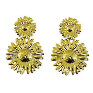 Oorbellen van Stainless steel Roestvrij staal (RVS) oorstekers flower Gold