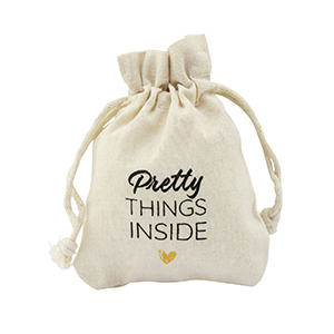 Linnen sieradenzakje "Pretty things inside" Off white