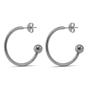 Oorbellen van Stainless steel Roestvrij staal (RVS) 25mm Silver
